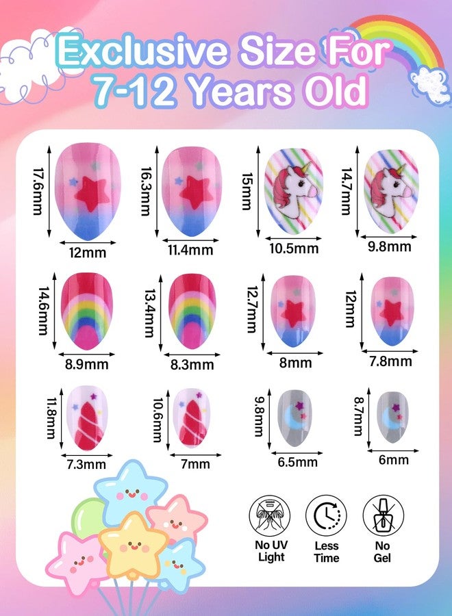 EBANKU 3 Pack Unicorn Press on Nail Kid, Cute False Nails for Kids Colorful Press on Nail Short Artificial Fake Nail Kits for Women Girls - Image 2